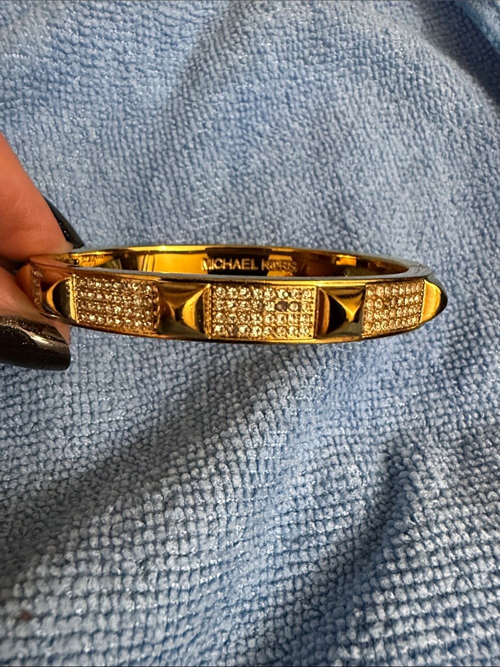 Michael Kors Gold Crystal Studded Hinged Bangle Bracelet